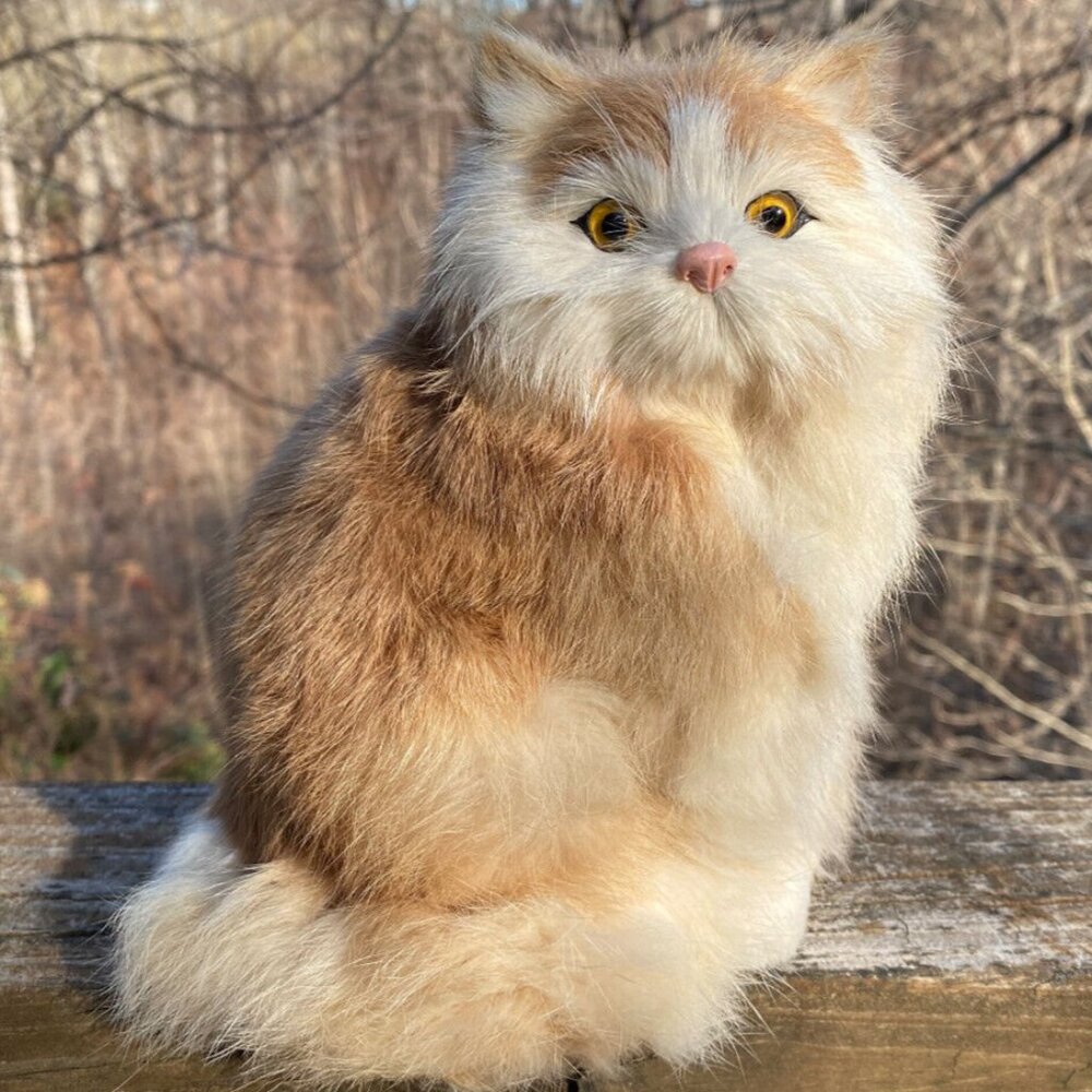 Vintage 7.5" inch Realistic Lifelike KITTY CAT White Yellow Tan Tabby Calico
